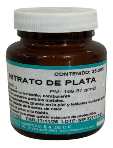 Imagen 1 de 1 de Nitrato De Plata 25 Gr