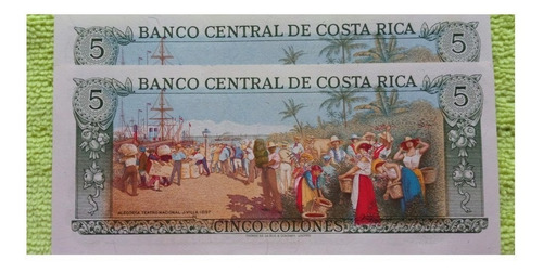  2 Billetes De 5 Colones. Costa Rica, 1989.