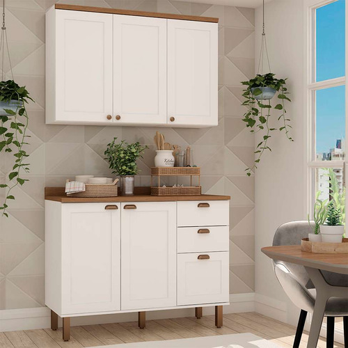 Cozinha Compacta Iluminata 5 Pt 3 Gv Branca E Ébano Cor Branco