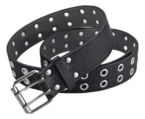 Cinturón Unisex De Piel Con Doble Hebilla Estilo Punk