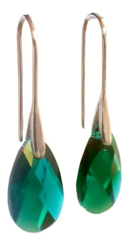 Aros De Plata Cristal Swarovski Gota Verde Esmeralda
