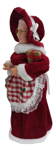 Mamãe Noel 45cm Vermelha Com Saia Xadrez E Saco Presente