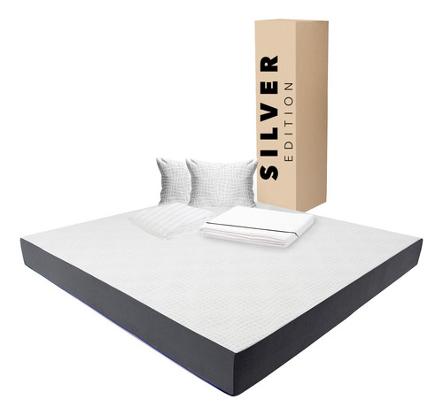 Colchón King Size 20 Cm + Sábanas, Protector Y Almohada Blanco Con Gris