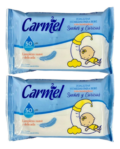 Toallitas Húmedas Para Bebes Carmel 50u C/manzanilla Pack X2