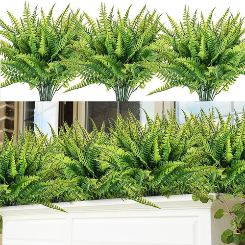 Césped artificial de Boston Helecho Imitación planta de plástico decoración de hojas artificial arbustos, 