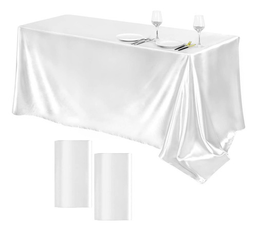 2 Manteles Rectangular Poliéster Blanco Para Boda Fiesta 