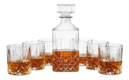 Set Decanter Licorera Whisky 1 Litro Con 6 Vasos 200ml