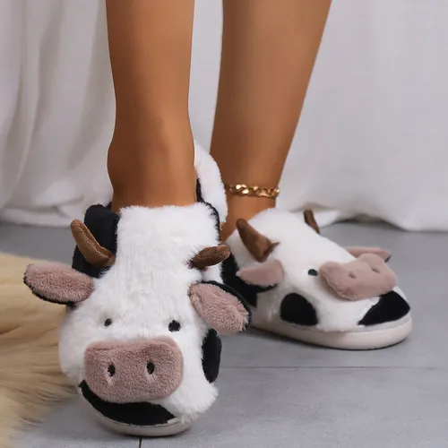 Zapatillas De Invierno De Algodón Vaca Cálidas Para El Hogar