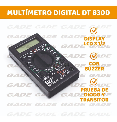Imagen 2 de 9 de Tester Multimetro Digital Con Buzzer Dt830d