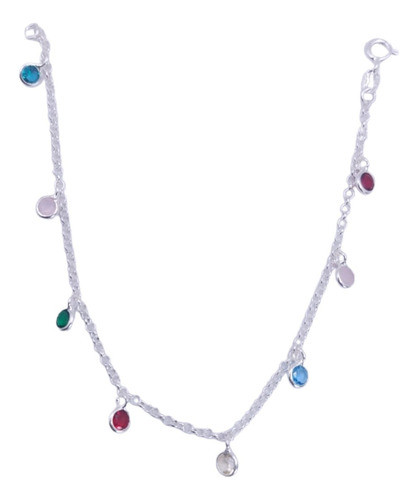 Pulseira Ponto De Luz Feminina Zirconia Colorida Prata 925 Comprimento 18 Cm Cor Prateado