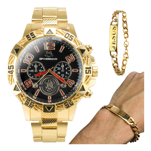 Relogio Masculino Aço Inoxidavel Dourado Pulseira Jesus