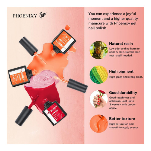 Phoenixy Set Esmaltes Uñas Gel 24 Uds, Base Top Coat Marrón