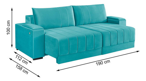 Sofá 3 Lugares Retrátil Línea Com Kit Usb Veludo Verde 19...