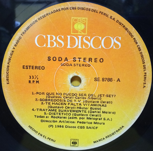 O Solo Disco Soda Stereo Lp 1986 Peru Ricewithduck