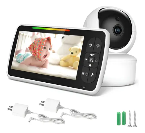 Ttmxi Monitor Bebé 5 Pulgadas, Monitor Para Bebe Con Camara, Monitor De Video, Encriptación Digital, Visión Nocturna... Blanco