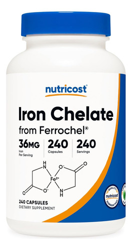 Nutricost Quelato De Hierro 36 Mg 240 Cápsulas Sfn