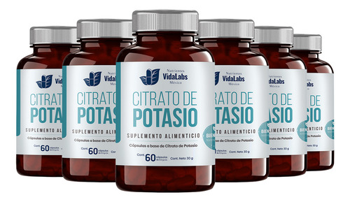Pack 6 Citrato De Potasio Nutrientes Vidalabs México 60 Caps