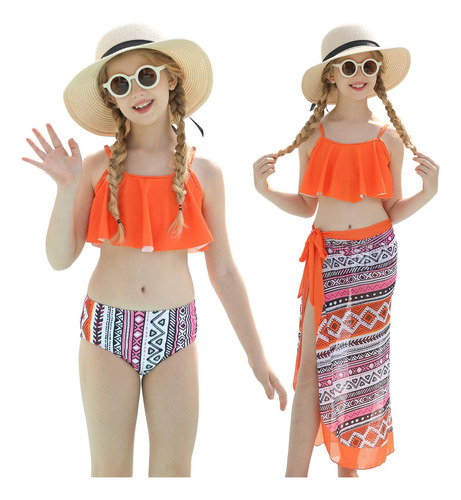 Trajes De Baño Para Niñas, Conjunto De Bikini De 3 Piezas