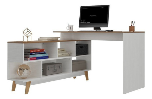 Escrivaninha Em L 120x136cm 2 Portas Com Estante 1 Porta