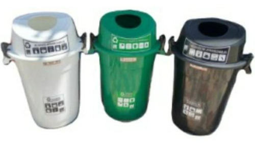 Punto Ecológico Juego 3 Canecas De 60lts Tapa Con Orificio