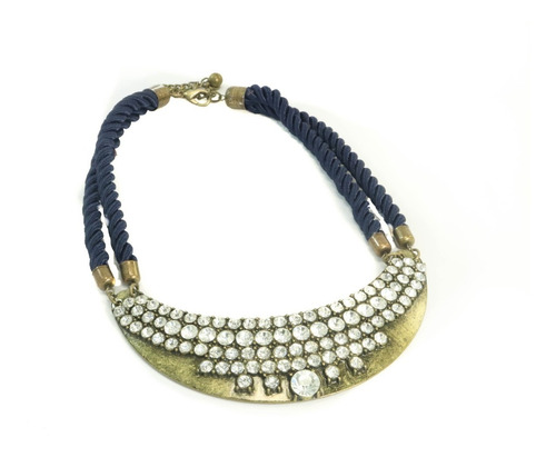 Collar Corto Medialuna C/strass Azul Importados