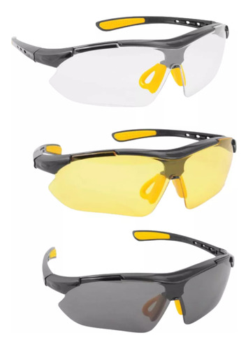 Kit 3 Óculos De Segurança Boxer Fume Incolor Amarelo Vonder