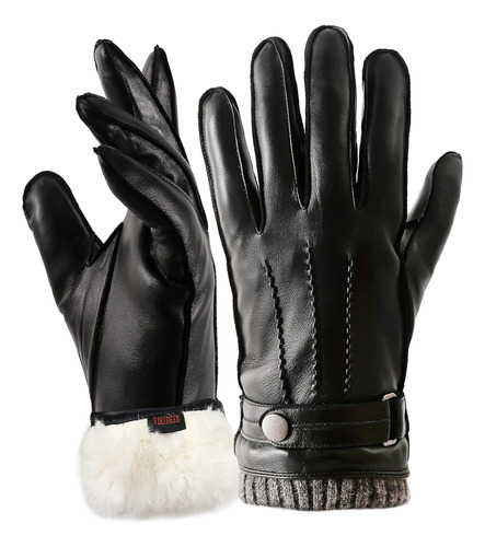 Vikideer Guantes De Piel Súper Cálidos Guantes De Cuero Para