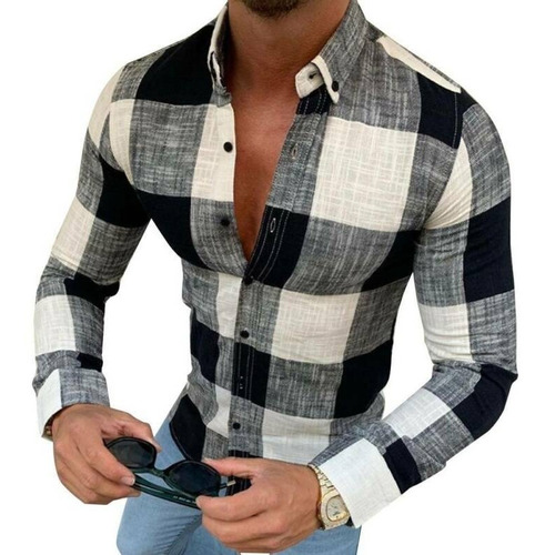 Camisa Casual Cuadros Slim Fit Cuello Neru Talla M Camisa Casual Cuadros Slim Fit Cuello Neru Talla M