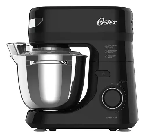 Oster® Batidora Planetaria, 12 Velocidades, Tazón De Acero Inoxidable, Capacidad De 4 Lt, Incluye 4 Accesorios, 850 W, Negro, Fpstsmpl2b