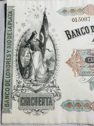 Billete Del Banco De Londres Y Río De La Plata. Año 1872