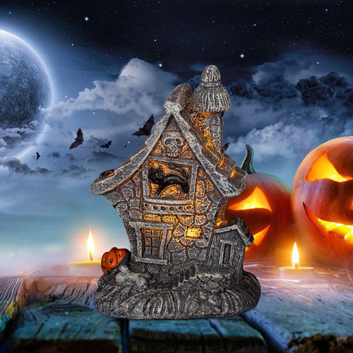 Casa Embrujada De Halloween Con Luz, Casa Embrujada Gato