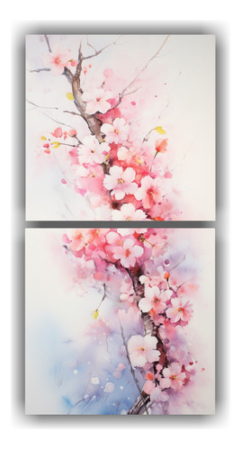 140x70cm Diptico Cuadro Tematica A Cherry Blossom Or Sakura 