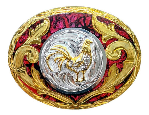 Hebilla Vaquera Ovalada De Gallo Con Chapa De Oro 24k