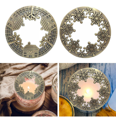 2 Piezas Tarro Tapa De Vela Topper Patrones Ahuecados Bronce