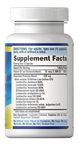 Imagen 2 de 2 de Probioticos Vitamina D 20 Billones Cfu 1 Cap Al Dia 2 X $55
