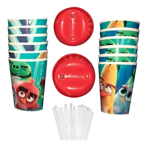 Vaso Pitillo Infantil Angry Birds X12 Unidades