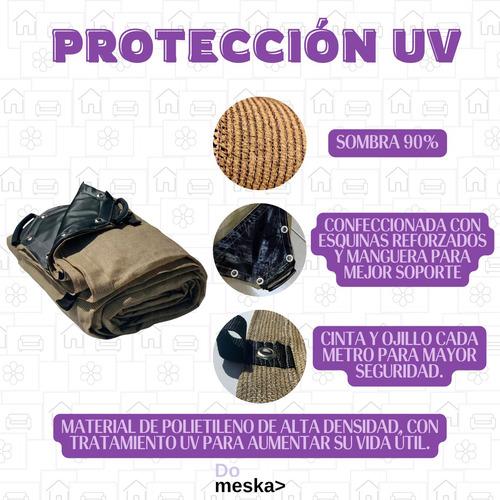 Malla Sombra Reforzada Beige 4x6 M Protección 90% Inmatmex