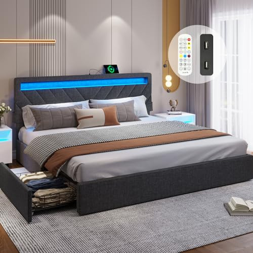 Cama King Size Con Almacenamiento Y Luces Led