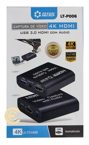 Placa Captura De Vídeo Externa Hdmi Para Usb 3.0 Com Áudio