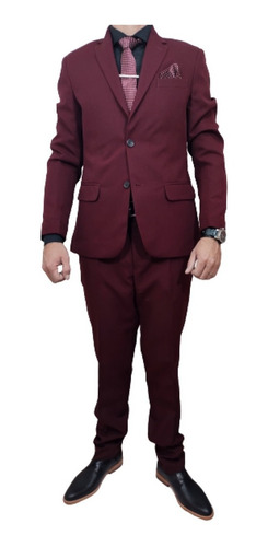 Imagen 3 de 9 de Ambo Traje Bordo Entallado Moda Con Chaleco