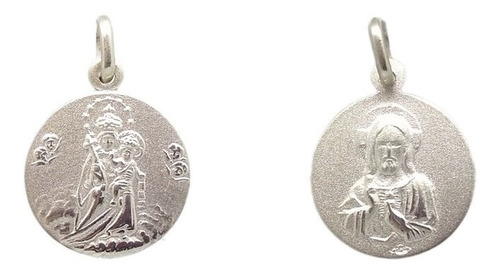 Medalla Virgen Del Carmen + Sagrado Corazón - 18mm - Plata