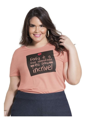 T-shirt Feminina Salmão Com Estampa Blusa Plus Size 