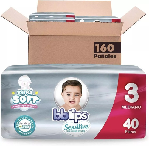 Pack x4 Paquetes De Pañales Bbtips Sensitive Etapa 3 Con 40 unidades C/u