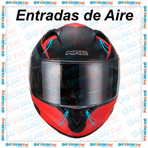 Imagen 6 de 10 de Casco Moto Mac Speed 2.0 Raven Doble Visor Negro Mate Rojo