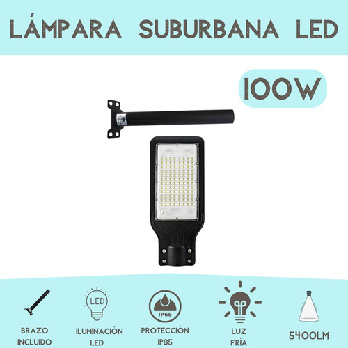 Pack De 5 Lámparas Led Suburbanas De 100 Watts Protección Ip65 Luz Blanca Fría Brazo Incluido