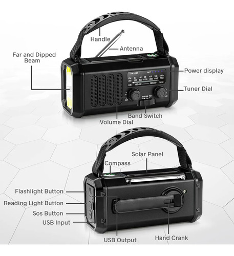 Emergency Radio 10000mah ,solar Hand Crank Radio With Am/fm