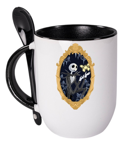 Taza Jack Skellington Con Cuchara El Extraño Mundo De Jack Negro Jack Skellington