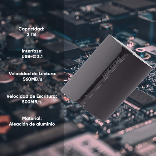 Hiksemi by Hikvision Unidad De Estado Solido Ssd Portátil 2 Tb Conector Usb 3.1 Tipo C Ideal Para Almacenar Cualquier Tipo De Información (videos, Fotos, Documentos, Etc...)