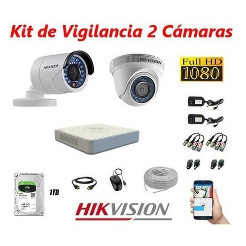 Kit De Vigilancia Hikvision 2 Cámaras Hd 1080p Analógico