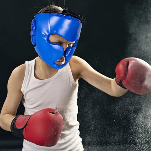 Boxeo Headgear Karate Cómodo Sparring Color Azul L